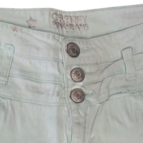 #45 Celebrity Pink Blue/Green Denim Shorts with Button Detail - Picture 5 of 6